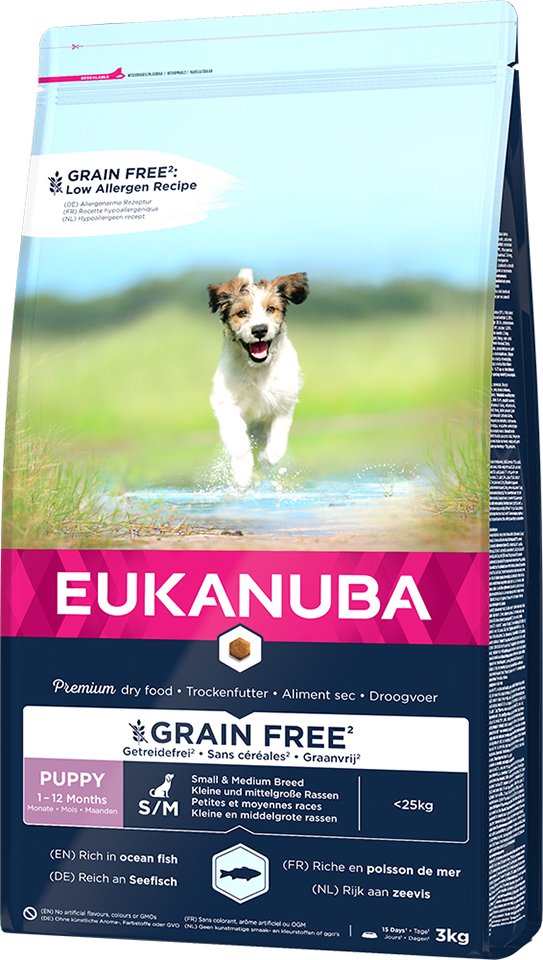 Eukanuba Grain Free Puppy Small / Medium Breed mit Lachs - Sparpaket: 2 x 3 kg