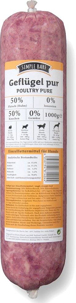 SIMPLE BARF Geflügel pur - 14 x 1000 g