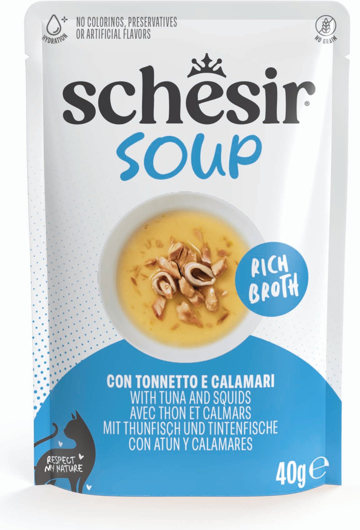 Schesir Cat Soup 12 x 40 g in Beuteln - Thunfisch und Tintenfisch