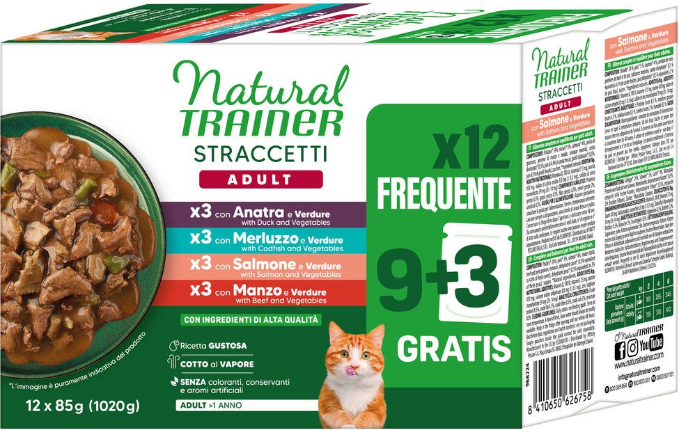 Natural Trainer Straccetti Adult Streifen in Soße 12 x 85 g - Mixpaket 2 (4 Sorten)