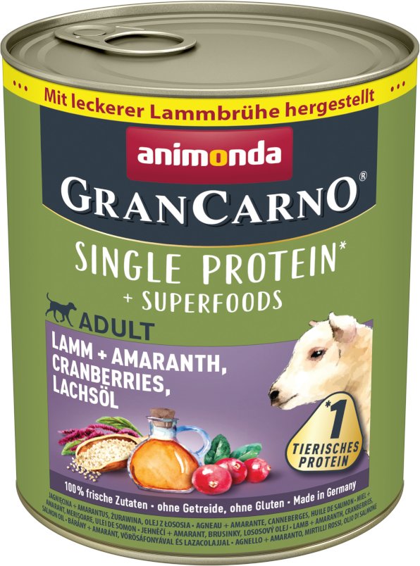animonda GranCarno Adult Superfoods 6 x 800 g - Lamm + Amaranth, Cranberries, Lachsöl