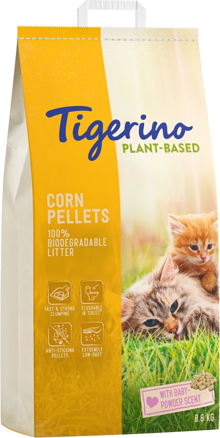 Tigerino Plant-Based Mais Katzenstreu - Babypuderduft - 14 l