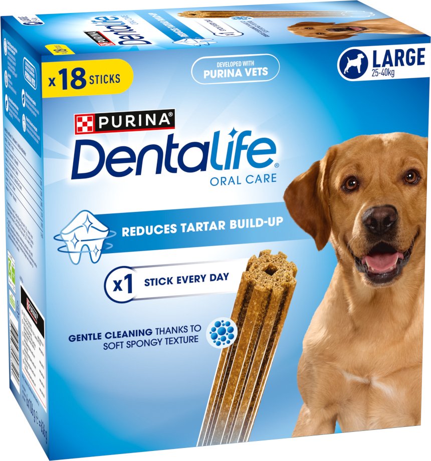 PURINA Dentalife Tägliche Zahnpflege-Snacks für große Hunde (25-40 kg) - 18 Sticks (6 x 106 g)