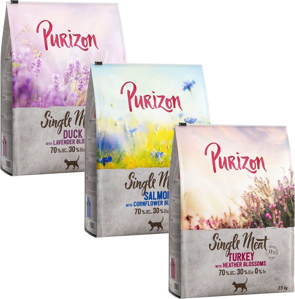 Gemischtes Sparpaket Purizon 3 x 2,5 kg - Single Meat Mix 2: Lachs / Ente / Pute