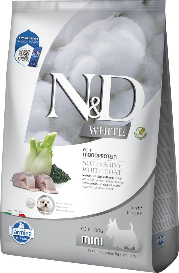 Farmina N&D Dog Adult Mini White mit Wolfsbarsch, Fenchel & Spirulina - Sparpaket: 2 x 5 kg
