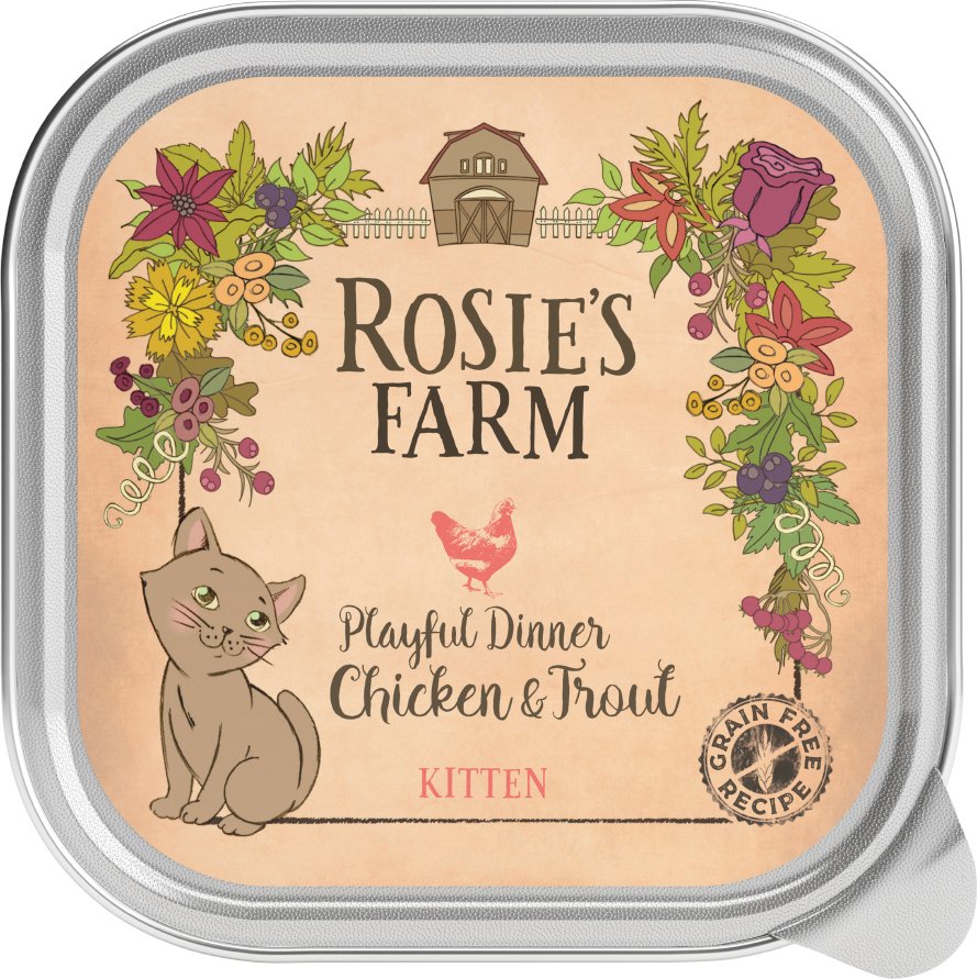 Sparpaket Rosie's Farm Kitten 32 x 100 g - Kitten: Huhn & Forelle