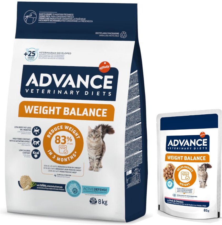 8 kg Advance Veterinary Diets + 12 x 85 g passendes Nassfutter zum Sonderpreis! - Weight Balance
