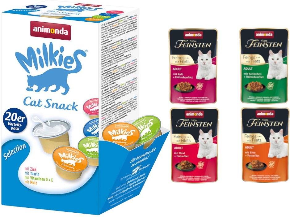 animonda Kombi-Paket: 32 x 85 g Adult Feine Vielfalt + 20 x 15 g Milkies Selection - Stückchen mit Filet (4 Sorten) + Mi...