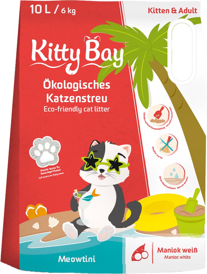 KittyBay Ökologisches Katzenstreu Meowtini Weißer Maniok - Sparpaket: 3 x 10 l (18 kg)