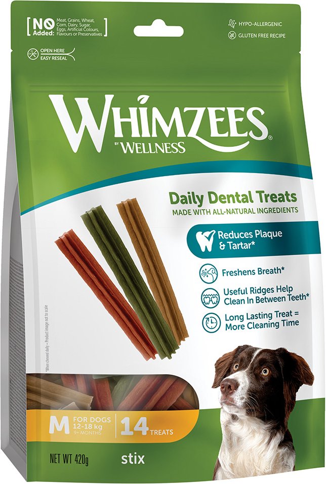 Whimzees by Wellness Stix für Hunde - Größe M: für mittelgroße Hunde (12 - 18 kg, 14 Stück)