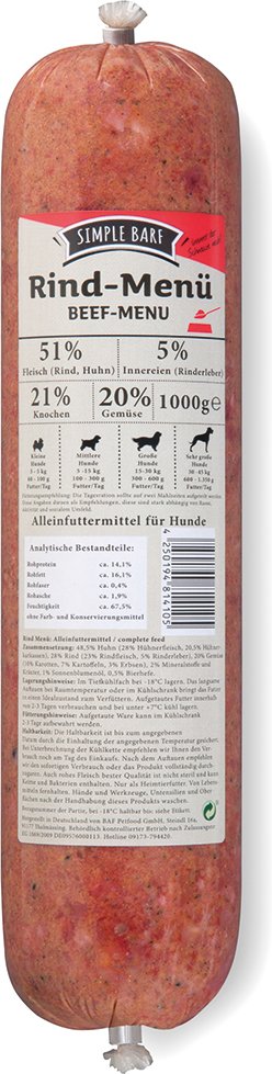 SIMPLE BARF Rind Menü - 14 x 1000 g