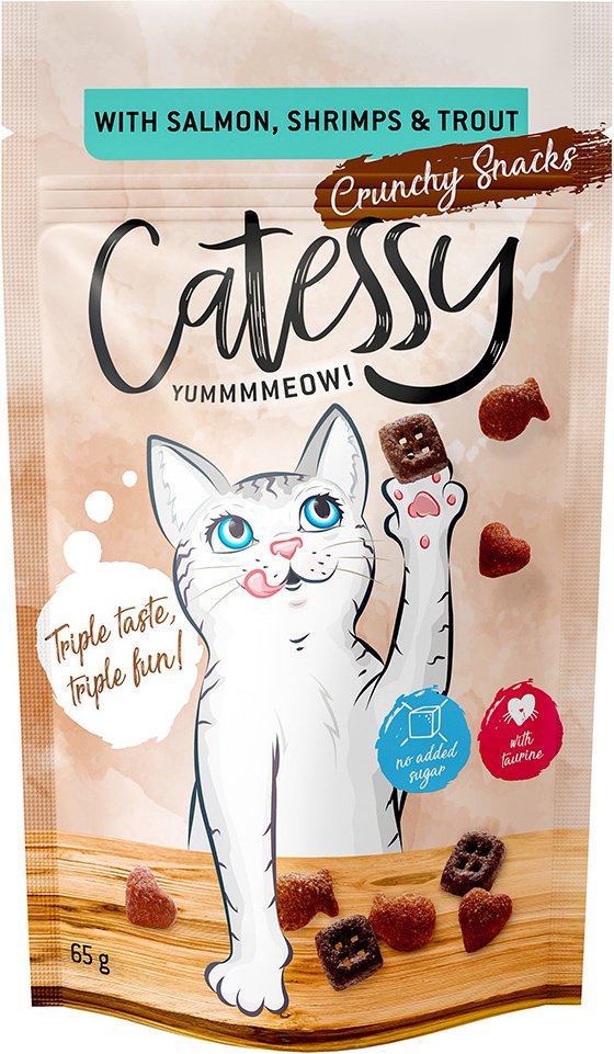 Sparpaket Catessy Knuspersnacks 15 x 65 g - mit Lachs, Shrimps & Forelle