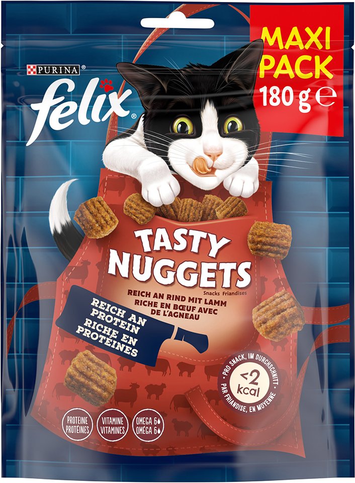 3 + 1 gratis! 4 x Felix Katzensnacks - Tasty Nuggets: Rind und Lamm (4 x 180 g)
