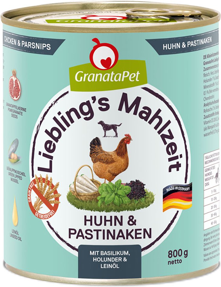 Sparpaket GranataPet Liebling's Mahlzeit 12 x 800 g - Huhn mit Pastinaken, Basilikum, Holunder & Leinöl