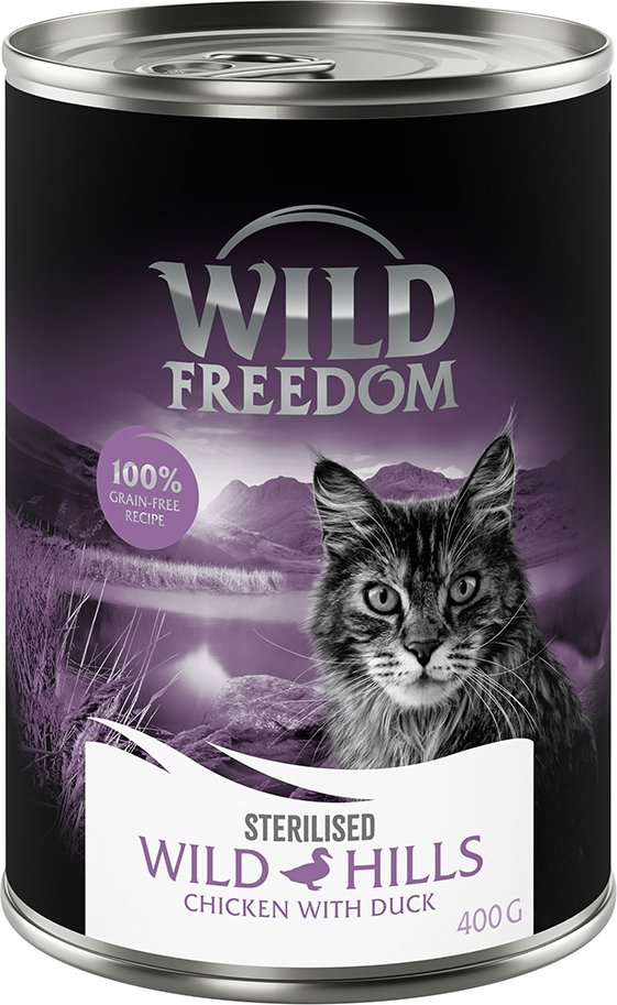 Wild Freedom Adult Sterilised 12 x 400 g - getreidefreie Rezeptur - Wild Hills Sterilised - Ente & Huhn