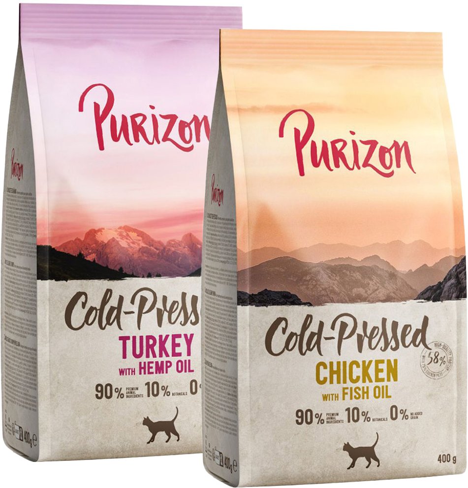 Thumbnail - Probiermix Purizon 2 x 400 g - Kaltgepresst Mix: Huhn mit Fischöl + Pute mit Hanföl