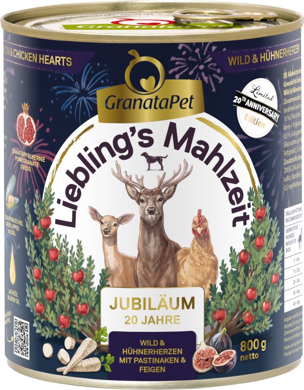 GranataPet Liebling´s Mahlzeit Jubiläumsedition - Sparpaket: Wild & Hühnerherzen (24 x 800 g)