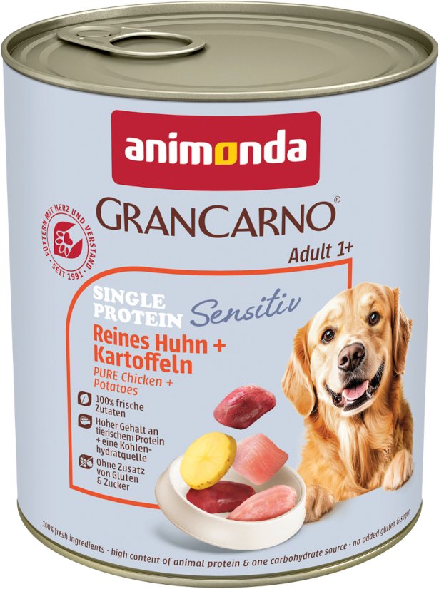 Sparpaket Animonda Grancarno Adult Single Protein Sensitiv 24 x 800 g - Reines Huhn & Kartoffeln