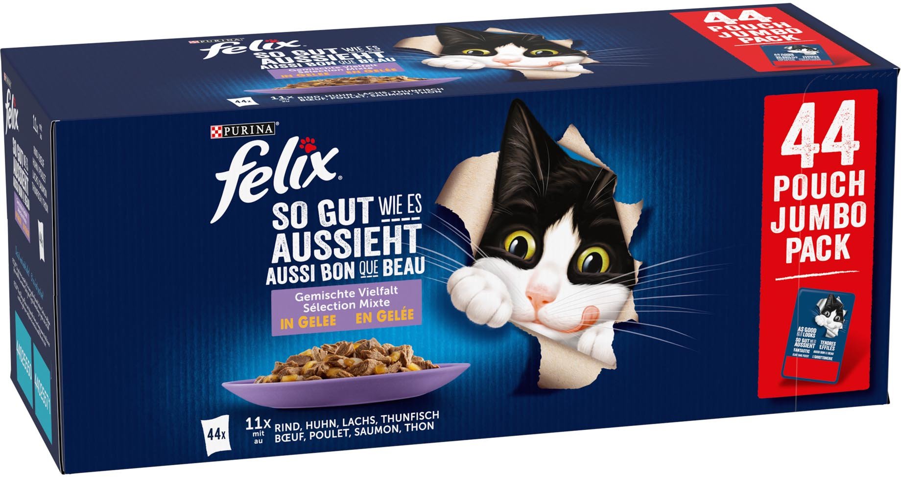 Felix "So gut wie es aussieht" Pouches 44 x 85 g - Huhn, Rind, Thunfisch, Lachs