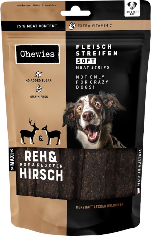 Chewies Fleischstreifen Soft 150 g - Sparpaket: Reh & Hirsch 3 x 150 g