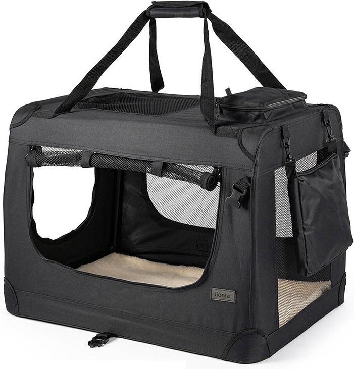 Lionto Hundetransportbox aus Textil, schwarz - B 69 x T 101 x H 70 cm
