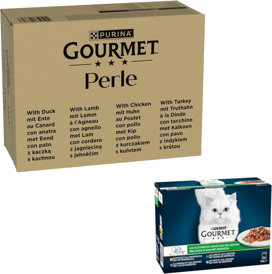 96 x 85 g Jumbopack Gourmet + 24 x 85 g passendes Nassfutter gratis! - 96 x 85 g Perle: Ente, Lamm, Huhn, Truthahn in Sa...