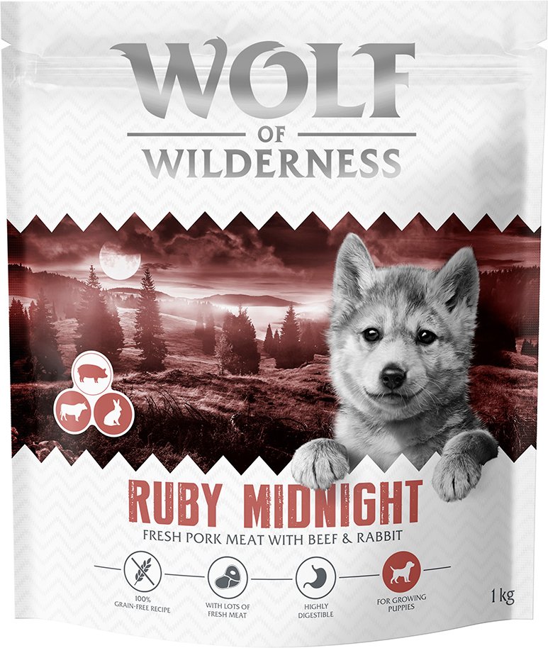 Thumbnail - Wolf of Wilderness Junior "Ruby Midnight" Rind & Kaninchen - getreidefreie Rezeptur - Sparpaket: 5 x 1 kg