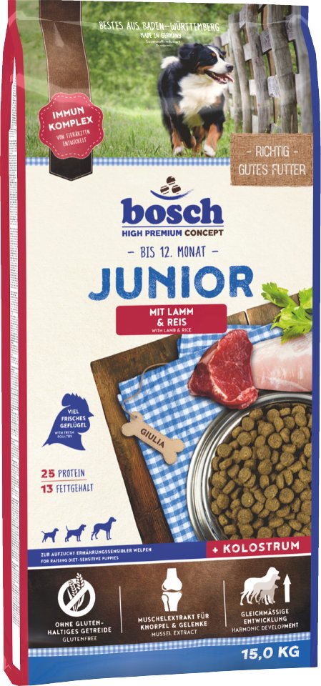bosch Junior Sparpaket: 2 x 15 kg im gemischten Paket - Junior Lamm & Reis / Medium Junior
