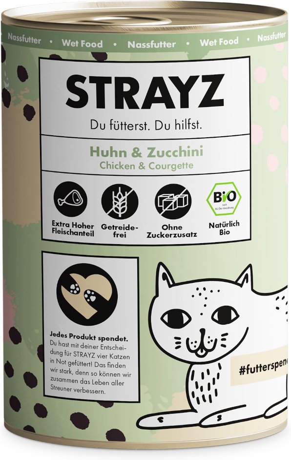 STRAYZ BIO Katze 6 x 400 g - Bio-Huhn & Bio-Zucchini