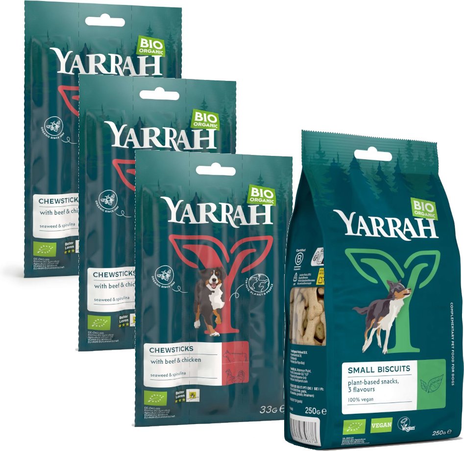 Mixpaket: 2 x Sorten Yarrah Bio Leckerlis testen - 750 g Keks + 6 x 33 g Kausticks