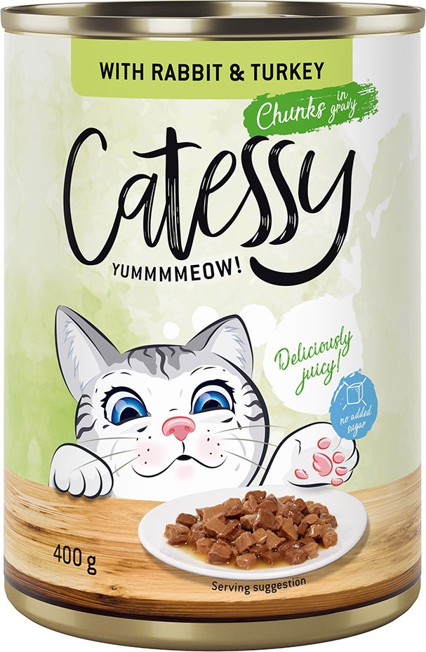 Thumbnail - Sparpaket Catessy Häppchen in Sauce oder Gelee 48 x 400 g - mit Kaninchen und Truthahn in Sauce
