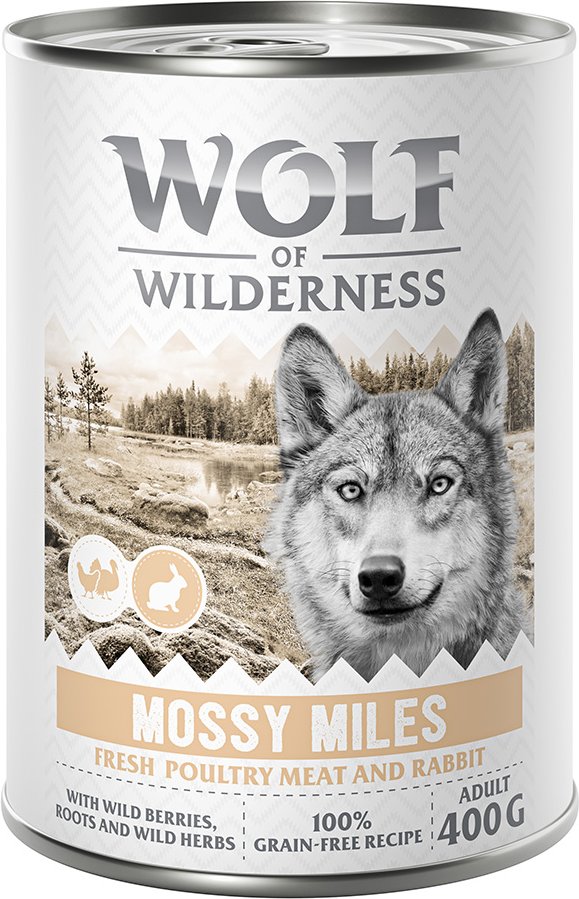 Wolf of Wilderness Adult - mit viel frischem Geflügel 6 x 400 g - Mossy Miles - Geflügel mit Kaninchen