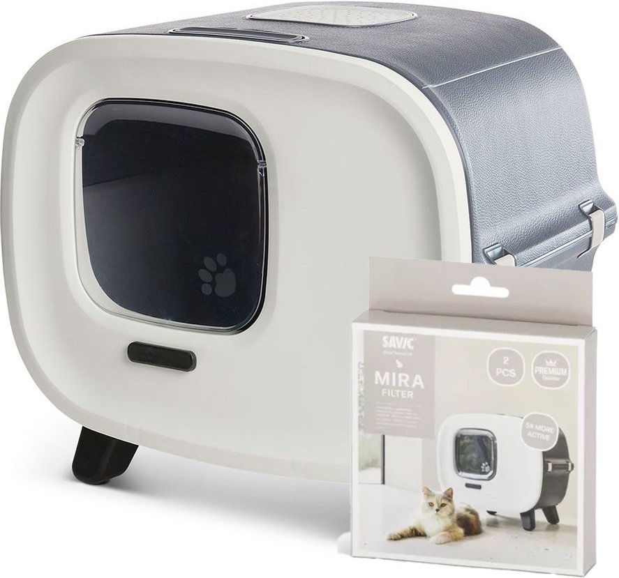 Savic Katzentoilette Mira - Starterset: Toilette anthrazit/weiß + 2 Filter