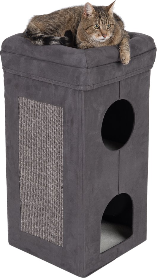 Faltbarer Katzenturm Soft’n Scratchy - dunkelgrau / weiß