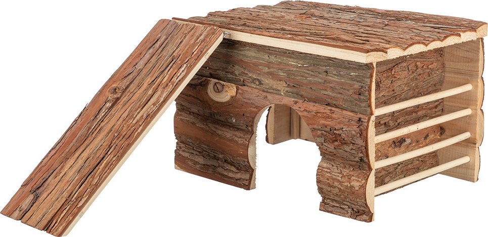 TRIXIE Haus Ila 2 aus Rindenholz mit Ausgänge/Raufe für Meerschweinchen - 1 Stück