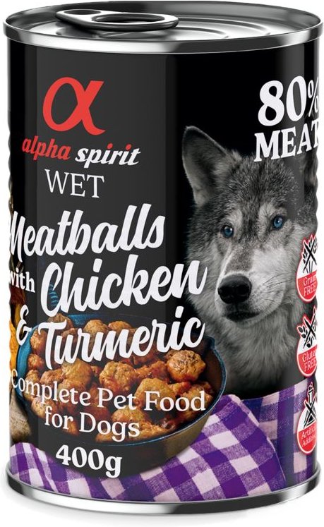 alpha spirit Dog Meatballs 6 x 400 g - Huhn & Kurkuma