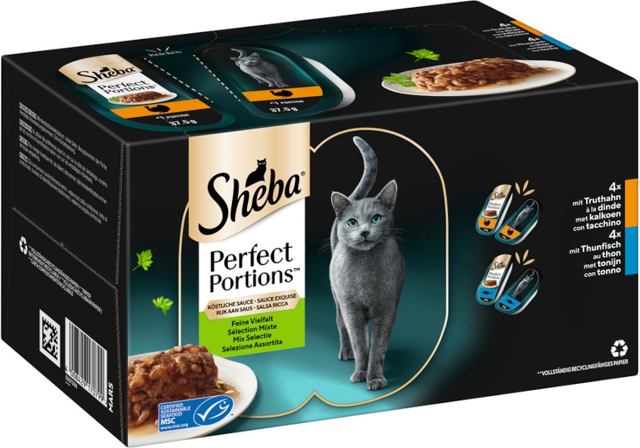 Megapack Sheba Perfect Portions 64 x 37,5 g - Truthahn & Thunfisch in Sauce