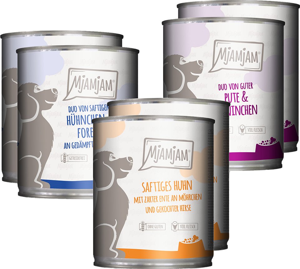 Thumbnail - Sparpaket MjAMjAM Adult Hund 12 x 800 g - Mixpaket I (3 Sorten)