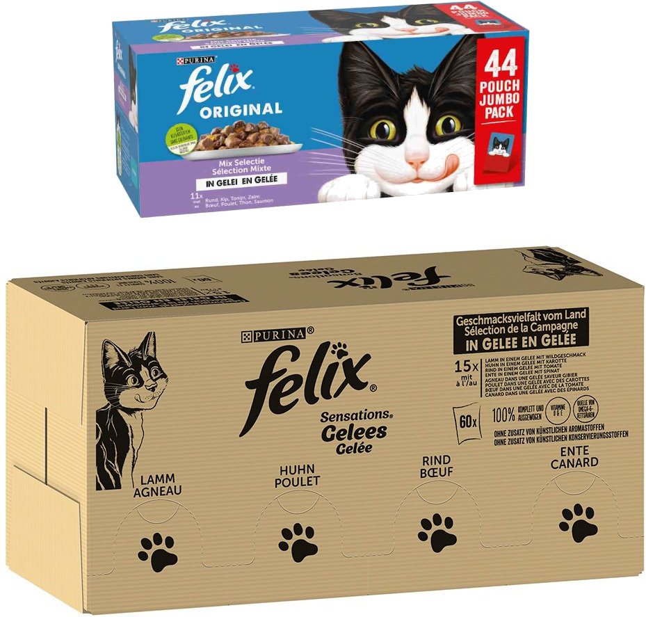 Jumbopack Felix + 44 x 85 g Pouches gratis! - 120 x 85 g "Sensations" Geschmacksvielfalt vom Land + 44 x 85 g Original L...