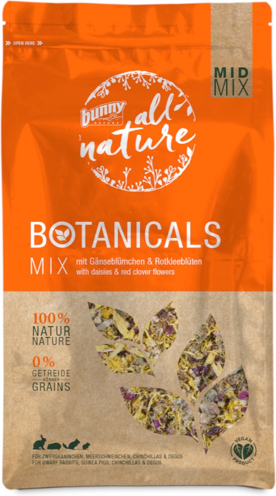 Bunny All Nature Botanicals Mid Mix Gänseblümchen & Rotkleeblüten - Sparpaket: 3 x 120 g