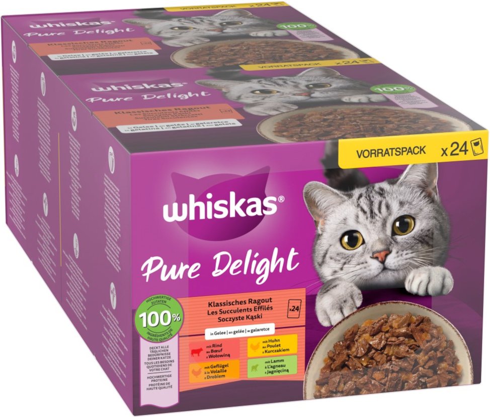 Multipack Whiskas Pure Delight Portionsbeutel 48 x 85 g - Klassisches Ragout in Gelee