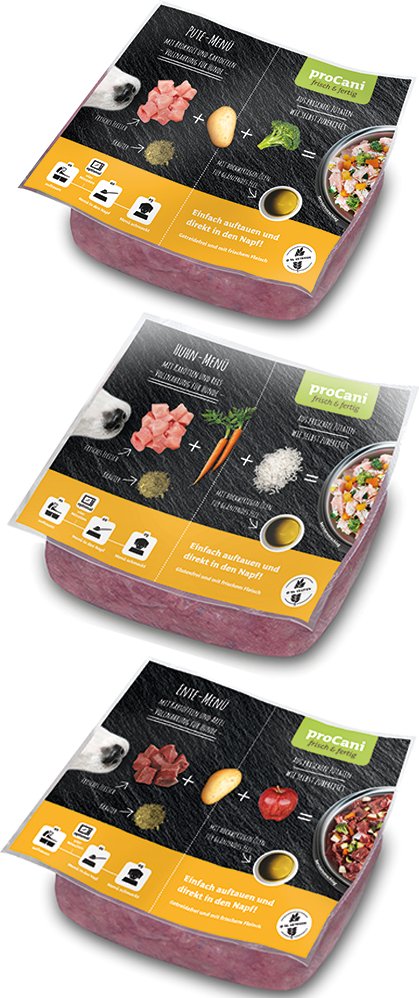proCani frisch & fertig Geflügel Paket - 50 x 500 g (3 Sorten)