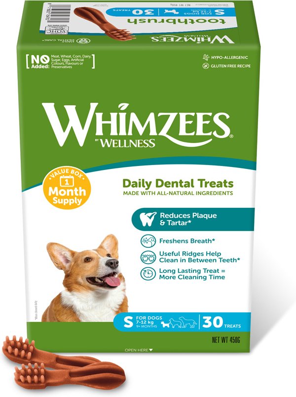 Whimzees by Wellness Monthly Toothbrush Box - Größe S: für kleine Hunde (450 g, 30 Stück)