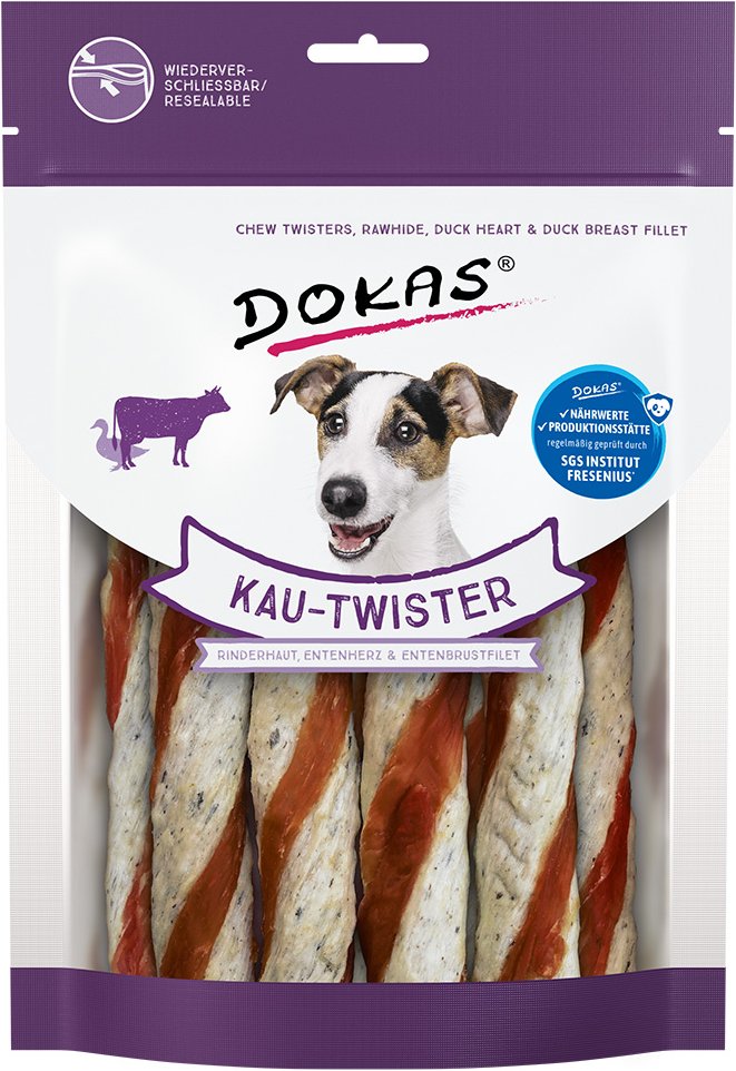Dokas Kau-Twister - Sparpaket: 4 x 200 g Rinderhaut, Entenherz und Entenbrustfilet