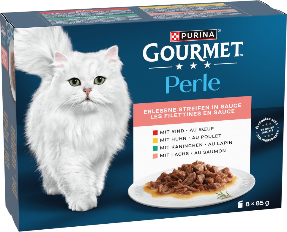 Multipack - Gourmet Perle 8 x 85 g - Erlesene Streifen in Sauce (4 Sorten)