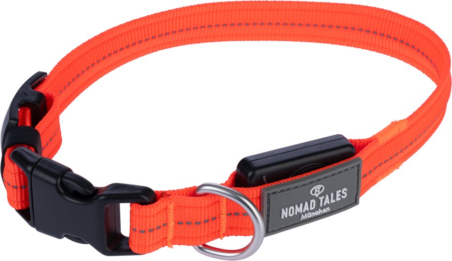 Nomad Tales Spirit USB LED Nylonhalsband, orange - Größe L: Halsumfang 45-65 cm