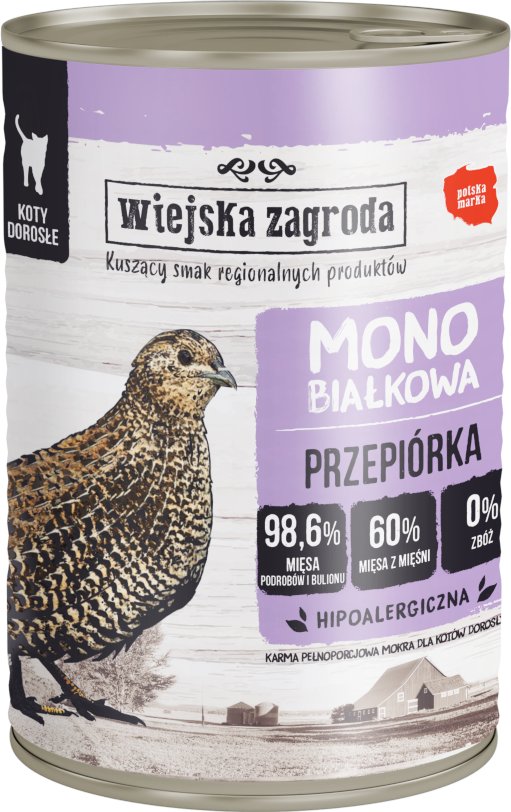 Wiejska Zagroda Cat Monoprotein 12 x 400 g - Wachtel