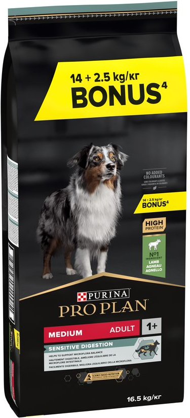 2,5 kg gratis! 16,5 kg PURINA PRO PLAN Adult - Medium Lamm & Reis Sensitive Digestion