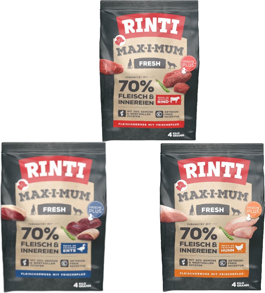 Kombi-Paket RINTI Max-i-mum 3 x 4 kg - Rind + Huhn + Ente