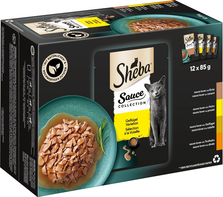 Megapack Sheba Varietäten Frischebeutel 48 x 85 g - Sauce Collection (Ente, Huhn, Geflügel, Truthahn)